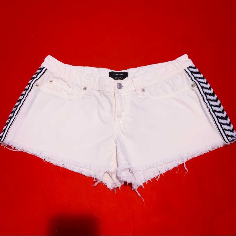 BEBE White & Black Denim Jean Shorts